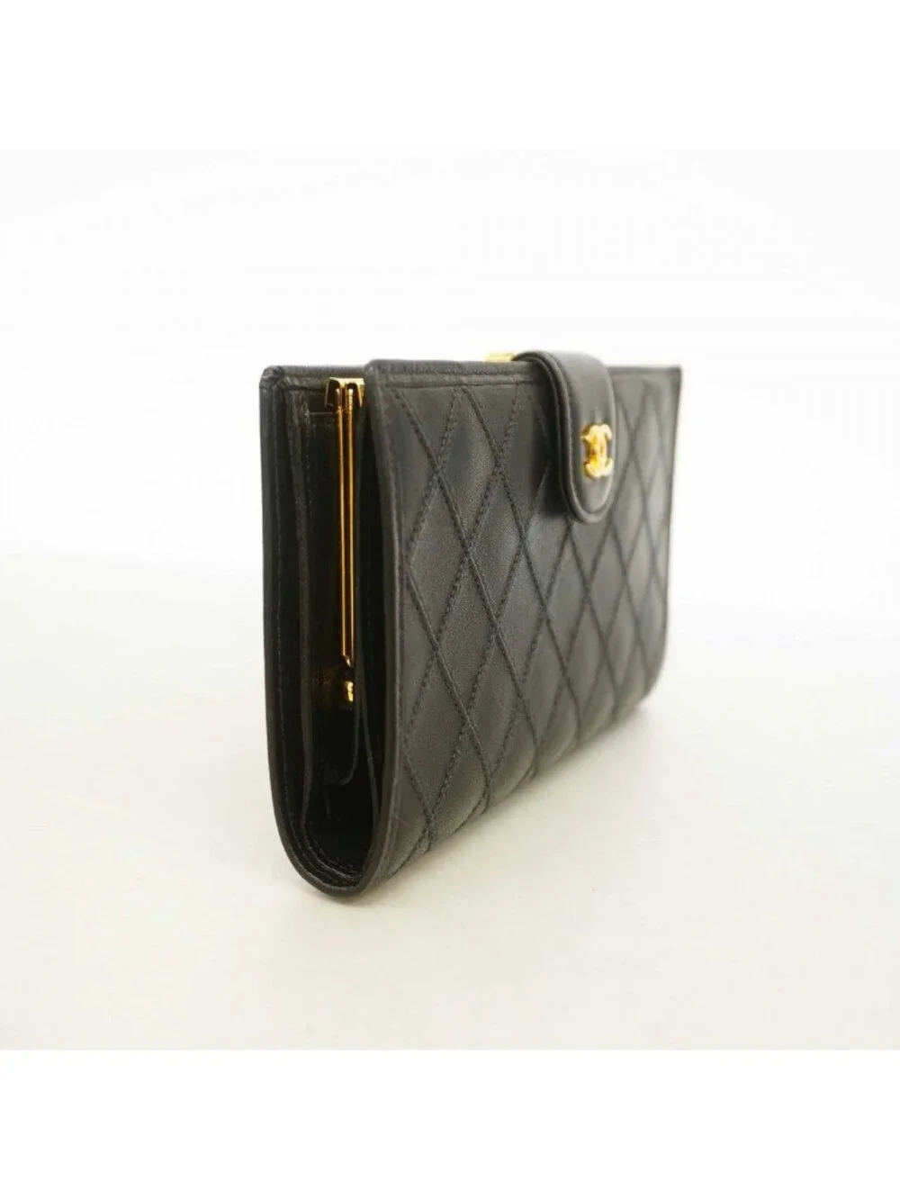 Chanel Wallet Bicolor Leather Black Gold